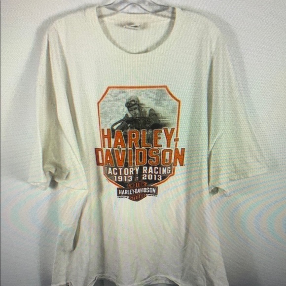 Harley-Davidson White and Orange Graphic T-Shirt - Picture 1 of 4